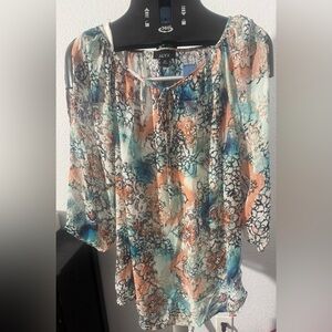 ALYX Peach and Teal Floral Blouse